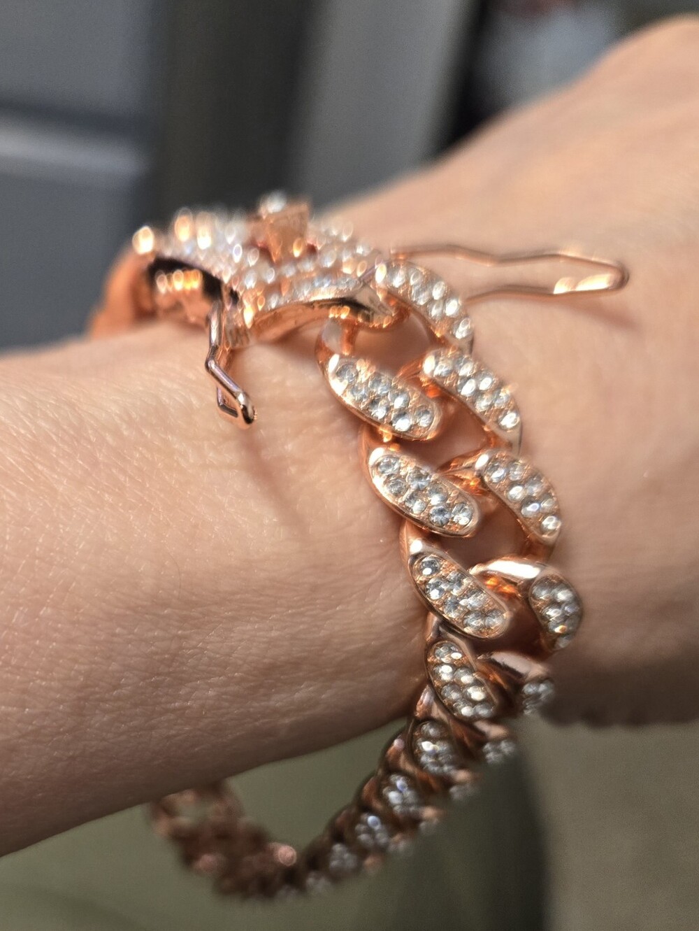 Pink Rose Rose Gold Crystal Cuban Link Bracelet
